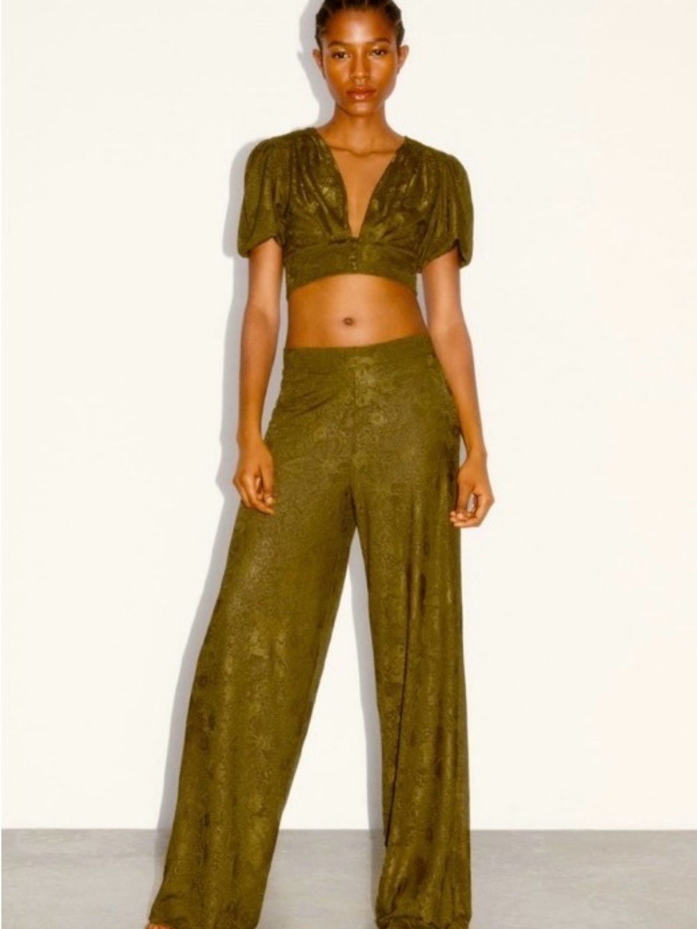 Zara Olive Green Wide Leg Pants